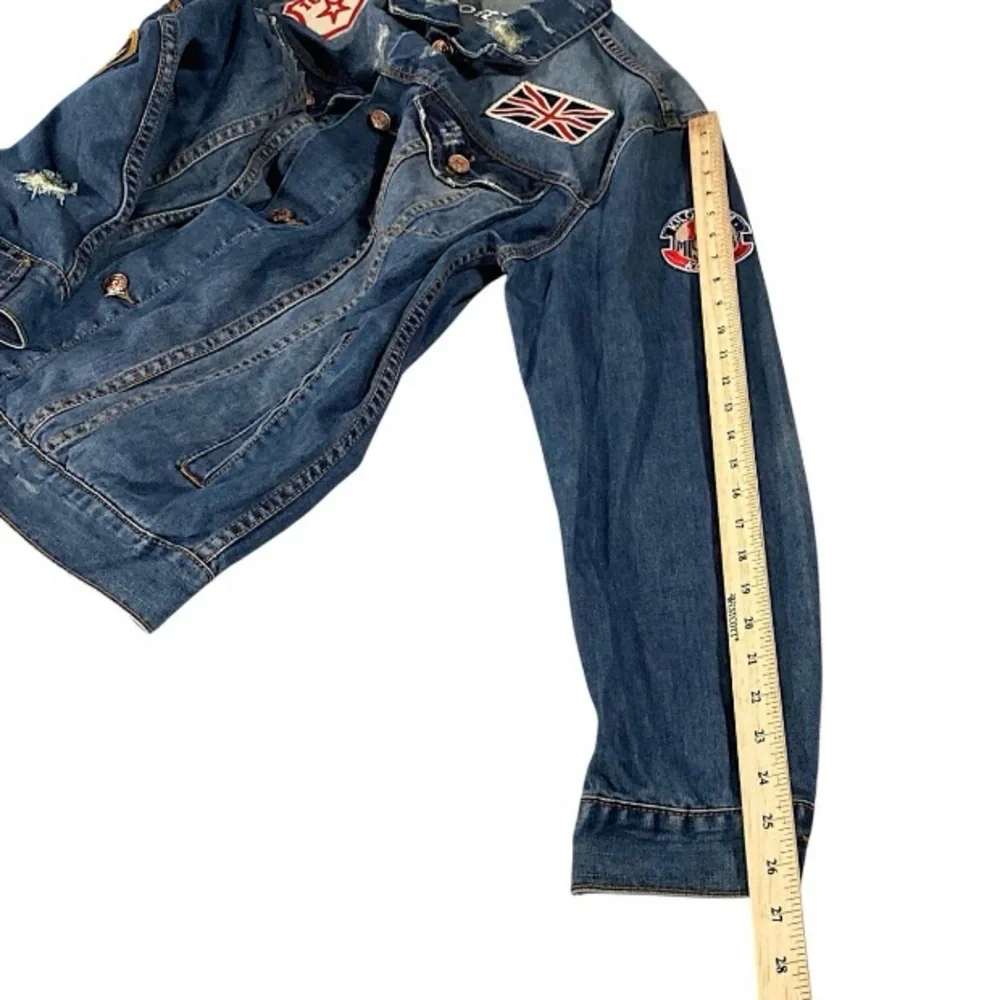 Kilogram Jacket Mens XL Trucker Distressed Denim Patch Biker Rocker Rapper Moto - Picture 10 of 16